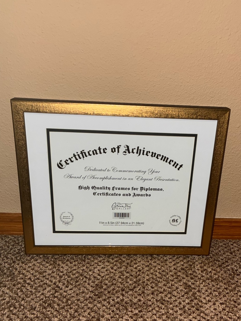 Gold Certificate Frame for Degree, Diploma, Award - 15.25 x 12.25 in.